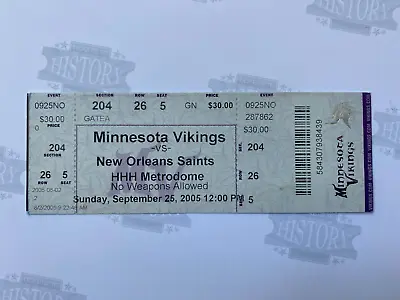 2005 New Orleans Saints At Minnesota Vikings Ticket 9/25/05 • $7
