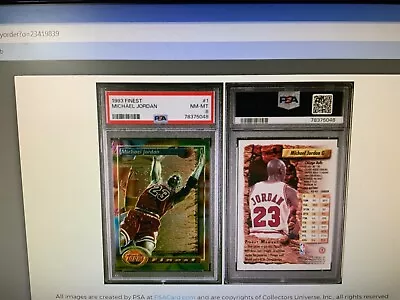 1993 Finest Michael Jordan PSA 8  HOF  Bulls # 1 • $75