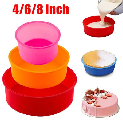 4/6/8inch Silicone Round Cake Pan Mould Tins Non-stick Baking Muffin Bakeware UK • £5.99