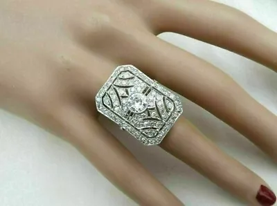 14K White Gold Plated 4Ct Round Lab Created Diamond Art Deco Style Wedding Ring • $110.22