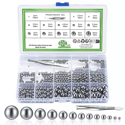 600 Pcs Metric Precision Steel Bearing Balls Assorted Stainless Steel Loose Bicy • $14