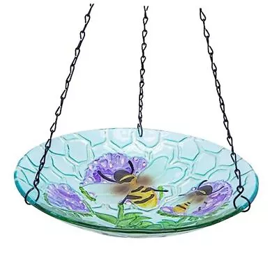  Hanging Bird Bath - Bird Baths For Outdoors 11 Inch Glass Bird Bath Bowl Bee • $37.31