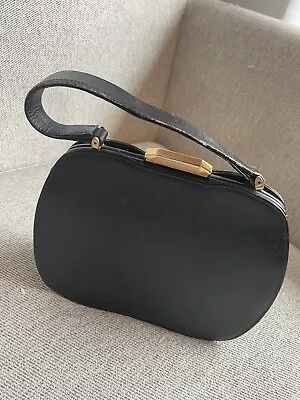 Vintage Dofan French Black Leather Purse Handbag Structured Frame 1950s • $9.99