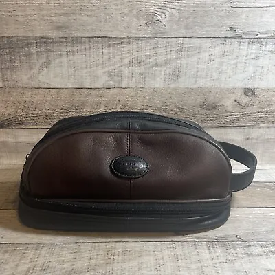 Fossil Soft Pebbled Leather Black/Brown Toiletry Bag Multi Zip Compartments • $18