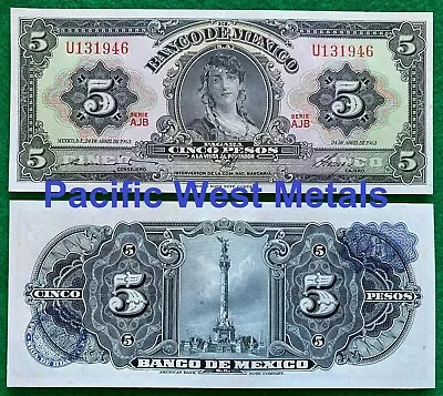 1963 Mexico 5 Pesos GYPSY UNC Mexican Banknotes Billete Cinco Sin Circular CRISP • $8.88