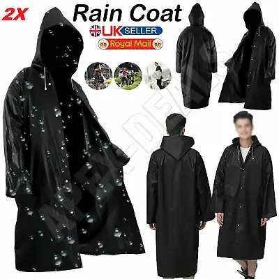 2x Men Women Raincoat Outdoor EVA Cloth Long Waterproof Rain Coat Poncho Hat • £5.15