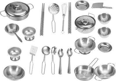 $28.91 • Buy Kids Play Pots And Pans Playset With Mini Stainless Steel Pretend Play Cooking