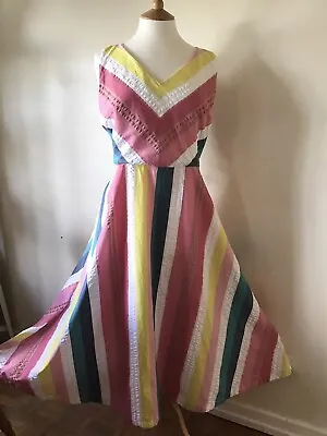 Emily And Fin Margot Cotton Summer Rainbow Stripe Midi Dress Size Uk 18 Xxl  • £29.90