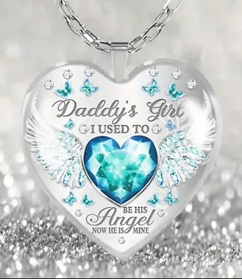 Daddy's Girl I Used To Be His Angel Now He Is Mine Necklace Memorial Glass Heart • $9.50