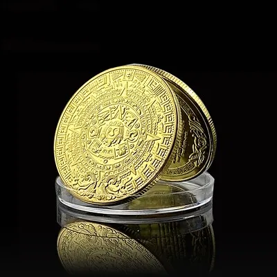 5pcs Mexican Maya Aztec Calendar Prophecy Culture Gold Plated Commemorative Coin • $16.15