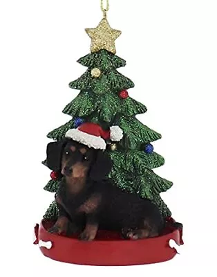 Dachshund Sitting By Christmas Tree Ornament Pet Dog Animal Decoration C7954DA • $15.98