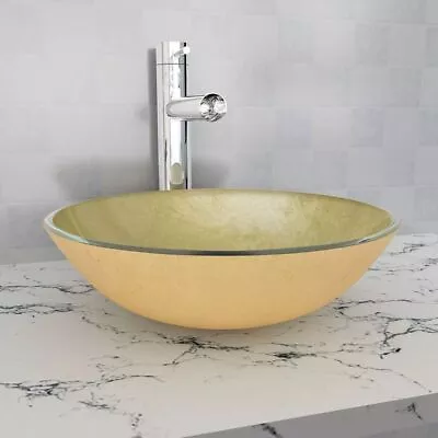 £118.99 • Buy Gold Sink Tempered Glass Counter Top Bathroom Hand Wash Basin Round 42cm