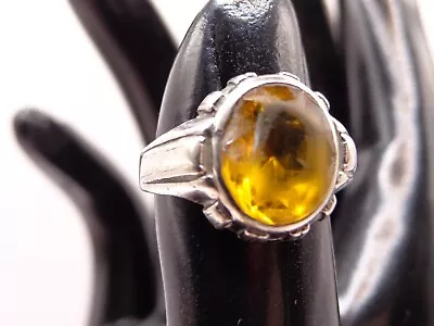 Sterling Silver Vintage Ring With Amber Yellow Glass Stone • $20