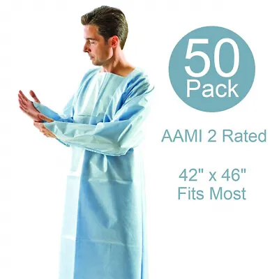 (50-Pack) Graham Medical Level 2 Gowns Thumb Loop Heat Sealed Seams Tie Back • $19.95