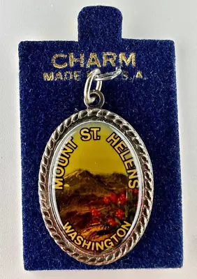 NEW VINTAGE Mount Mt St Helens Volcano WA Silver Charm Pendant  MADE IN USA Rose • $9.99