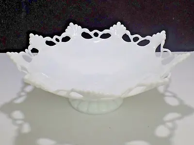 Westmoreland Ring And Petal White Milk Glass Pedestal 11-1/2  X 4  Fruit Bowl ** • $6.95