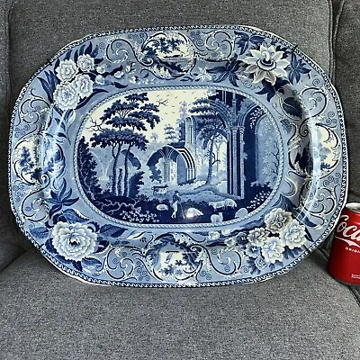 Rectangular Blue & White Floral Large Meat Platter Very Rare • $689