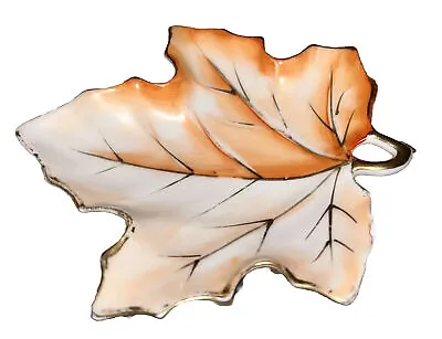 VINTAGE OCCUPIED JAPAN White Orange Gilt Edges Oak Leaf Ucagco China TRINKET • $18