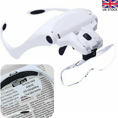 Head Magnifying Glasses Headset Light Hand Free Headband Magnifier Easy Wear LED • £12.41