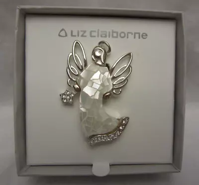 Vintage Liz Claiborne Angel Brooch Pin Holding Star Mother Of Pearl W/ CZ In Box • $10