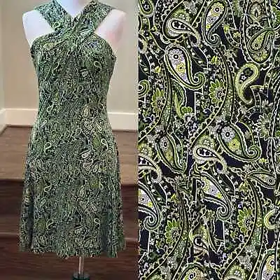 Michael Kors Fit Flare Dress Green Paisley Crossover Neck Sleeveless SZ S/P NWT • $40