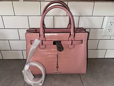 New Michael Kors Hamilton Medium Croc Embossed Satchel Bag In PrimRose $598.00 • $129.99