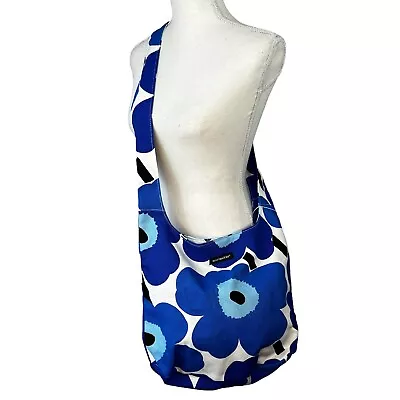 Marimekko Canvas Shoulder Bag Vintage Unikko Blue White Floral Crossbody Bag • $174.99