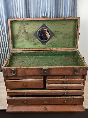 Vtg Mahogany Schartow Iron Sipco Products 8 Drawer Machinist Tool Box 20x9x12.5  • $399