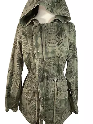 Mossimo Supply Co Jacket Women Medium Aztec Zip Hooded Waist Adjustable Green • $24.75