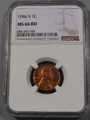 BU Red Gem 1946-S Lincoln Wheat Penny NGC MS66.  #7 • $29.96