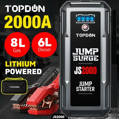 $109 • Buy Jump Starter 2000A Portable 12 Volt Car Battery Heavy Duty High Booster TOPDON