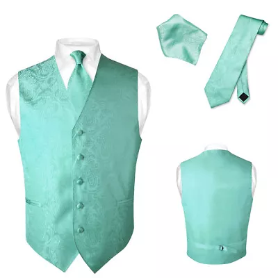 Men's Dress VEST NeckTie For Suit Tuxedo PAISLEY Design Mens Vests Tie Hanky Set • $27.95