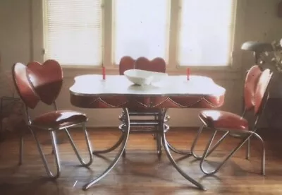 Mid-Century-Modern 1950s (4) Double-Red-Hearts Chairs / Chrome + Formica Table  • $950