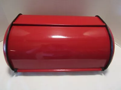 Vintage Steel Bread Box Roll-Top Red Retro Sleek 17.5” W Minimalistic Style • $49.99