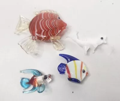 Glass Blown Fish Lot Of 4 Small Striped Angel Fish White Dolphin Murano Style • $12.99