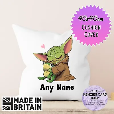 Personalised Baby Yoda Grogu Mandalorian Star War Any Name Cushion Cover 40cm V6 • £6.55