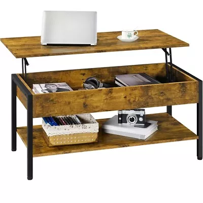 Large Lift Top Coffee Table Storage Hidden Compartment Industrial Central Table  • $85.99