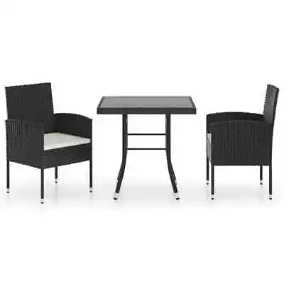 3-Piece Outdoor Dining Set Garden Patio Bistro Chairs Table Setting Rattan Black • $281.86