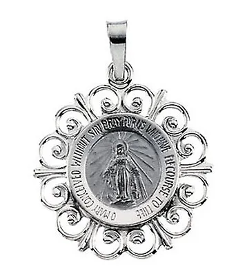 Miraculous Medal 14K White Or Yellow Gold 18mm Small Filigree Frame • $379.95