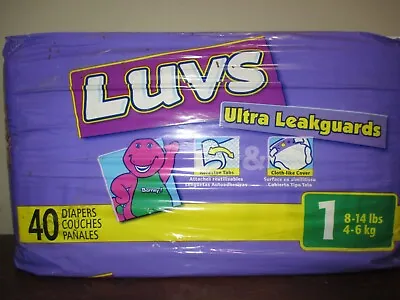 Luvs Vintage 2000 Size 1 Barney Diapers Ultra Leakguards SEALED New 40 Vtg Rare • $159