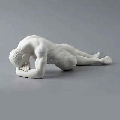 Modern Art Sculpture Handmade White Ceramic Nude Man Sideways Pose Statue • $125.16