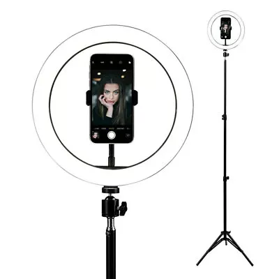 Studio 26cm Selfie Ring Light W/ Mobile Phone Holder/Tripod Stand Large Black • $39.95