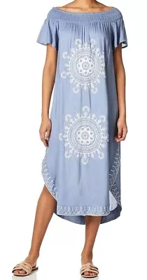 Women's Mudpie Blue Embroidered Midi Dress Large • $15
