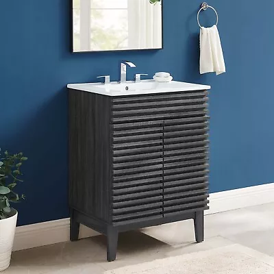 Modway Render Mid-Century Bathroom Vanity With Sink In Charcoal White • $279.61