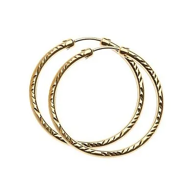 9ct Gold 26mm Large Diamond Cut Capped Tube Hing Hoop Earrings Mothers Bday GIFT • £62.50