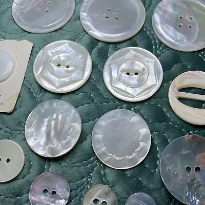 Vintage Mother Of Pearl Buttons Misc Carved & Smooth Button Lot Mixed 30pc • $35