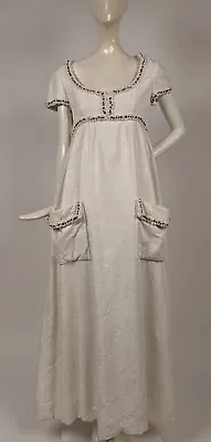 Vintage Malcolm Starr Floral White Cotton Maxi Dress W Lace + Beading • $295