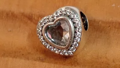 Genuine PANDORA Sterling Silver Sparkling Heart Charm Bead. 925 ÀLE • $50