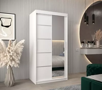 Brand New Modern Sliding Door Mirrored Wardrobe Verona 02 In White 100cm • £359