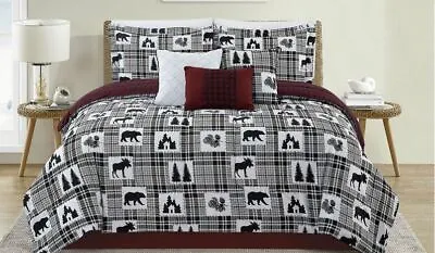 Cabin Pine Bear Lodge Wildlife 7 Piece Bed In A Bag Comforter Sets Choice - NEW • $77.98